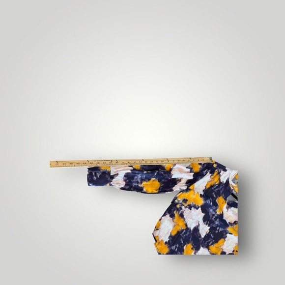 & Other Stories Abstract Tie Dye Bow Neck Blouse Mustard Navy Womens Size 8 - Picture 7 of 8